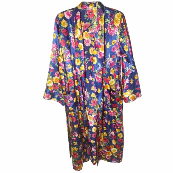 Vintage | Intimates & Sleepwear | Vtg Body Drama Floral Satin Robe ...